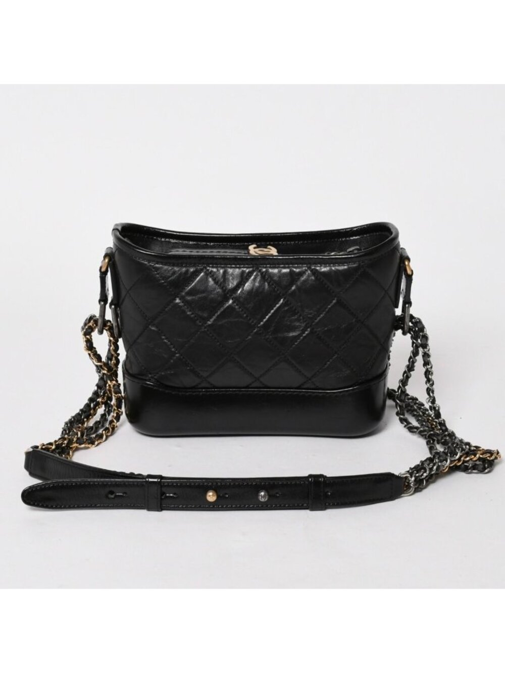 Chanel Gabrielle Shoulder Bag Chain Leather Black Gold